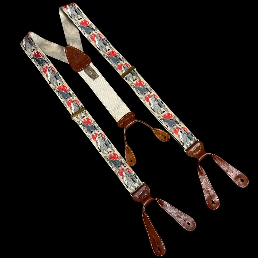 Vintage Trafalgar Calvin Curtis Fox Hunt Braces Suspenders Silk and Leather